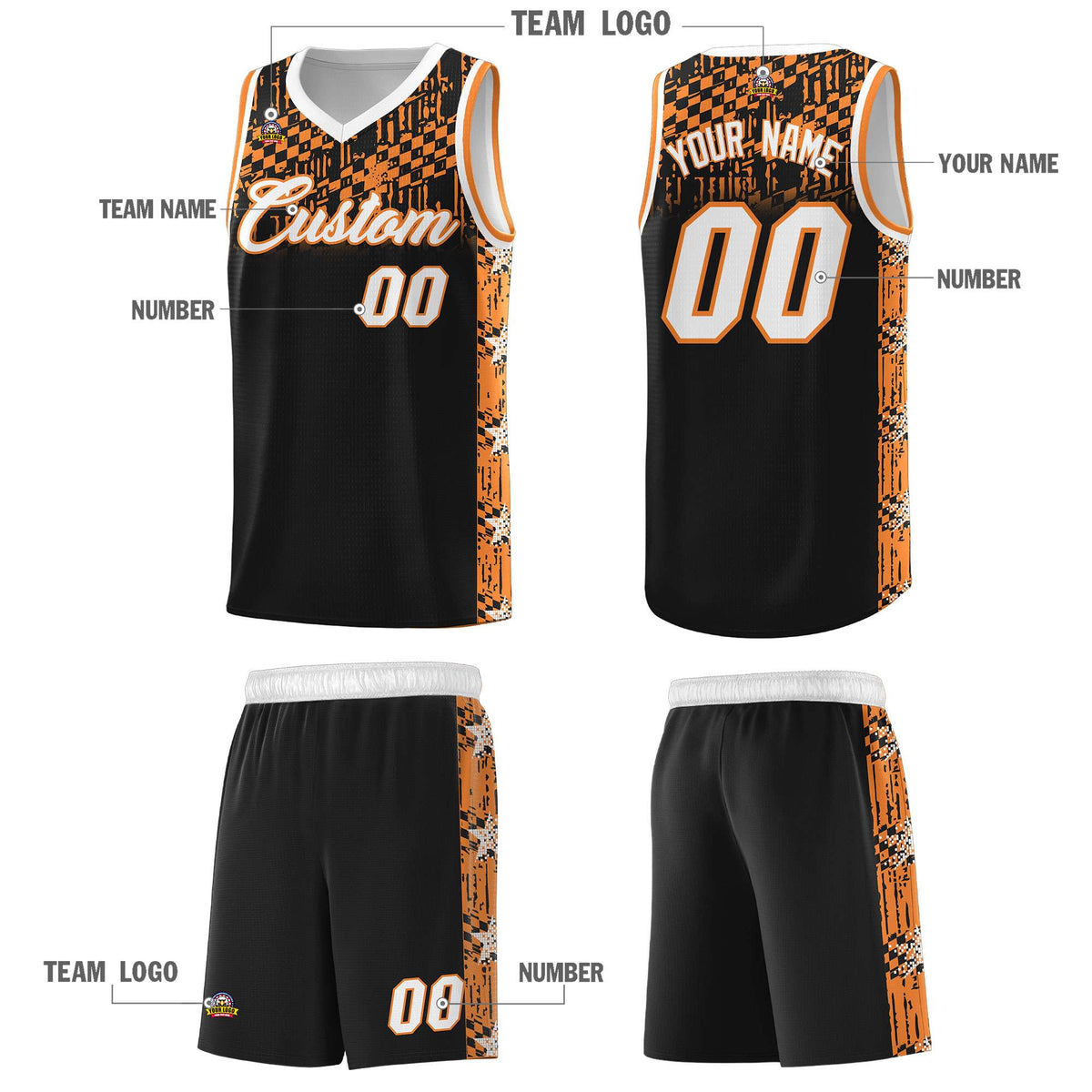 Custom Black Mosaic Stars Pattern Sports Uniform Basketball Jersey|KXKSHOP