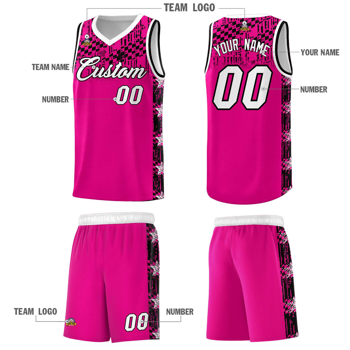 Custom Pink Mosaic Stars Pattern Sports Uniform Basketball Jersey|KXKSHOP