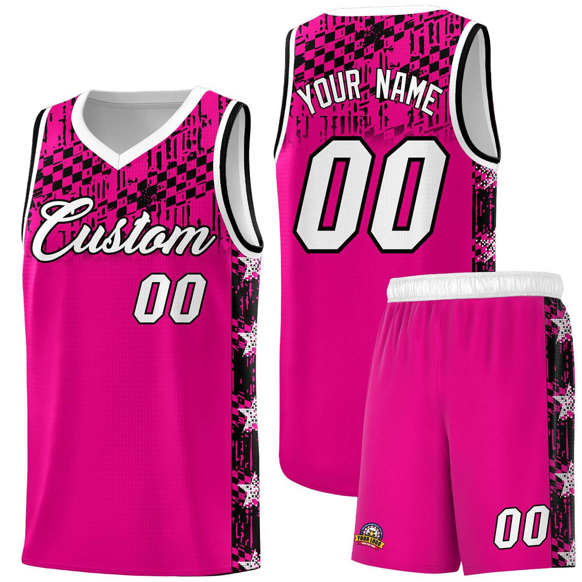 Custom Pink Mosaic Stars Pattern Sports Uniform Basketball Jersey|KXKSHOP