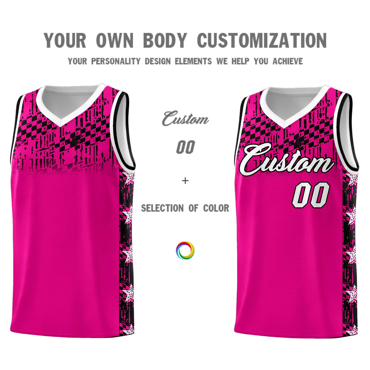 Custom Pink Mosaic Stars Pattern Sports Uniform Basketball Jersey|KXKSHOP