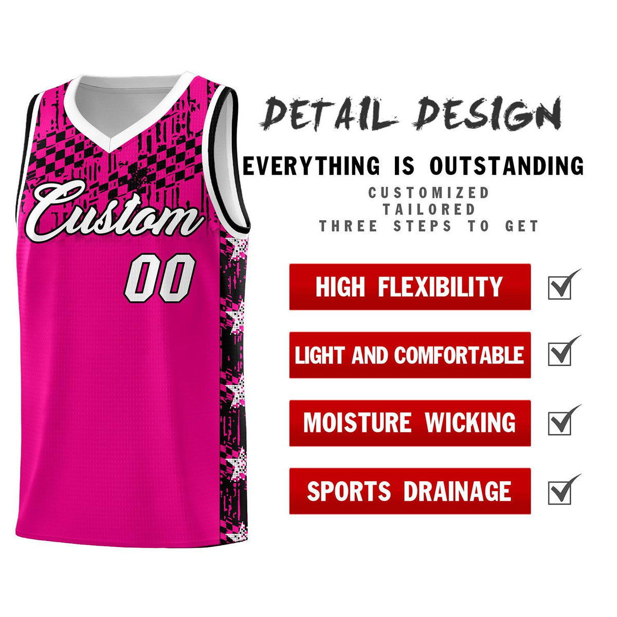 Custom Pink Mosaic Stars Pattern Sports Uniform Basketball Jersey|KXKSHOP
