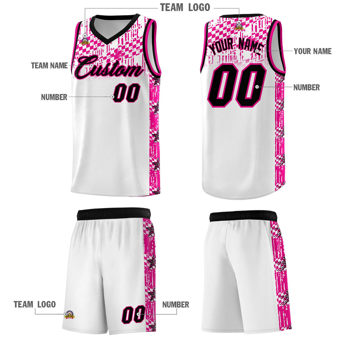Custom White Mosaic Stars Pattern Sports Uniform Basketball Jersey|KXKSHOP