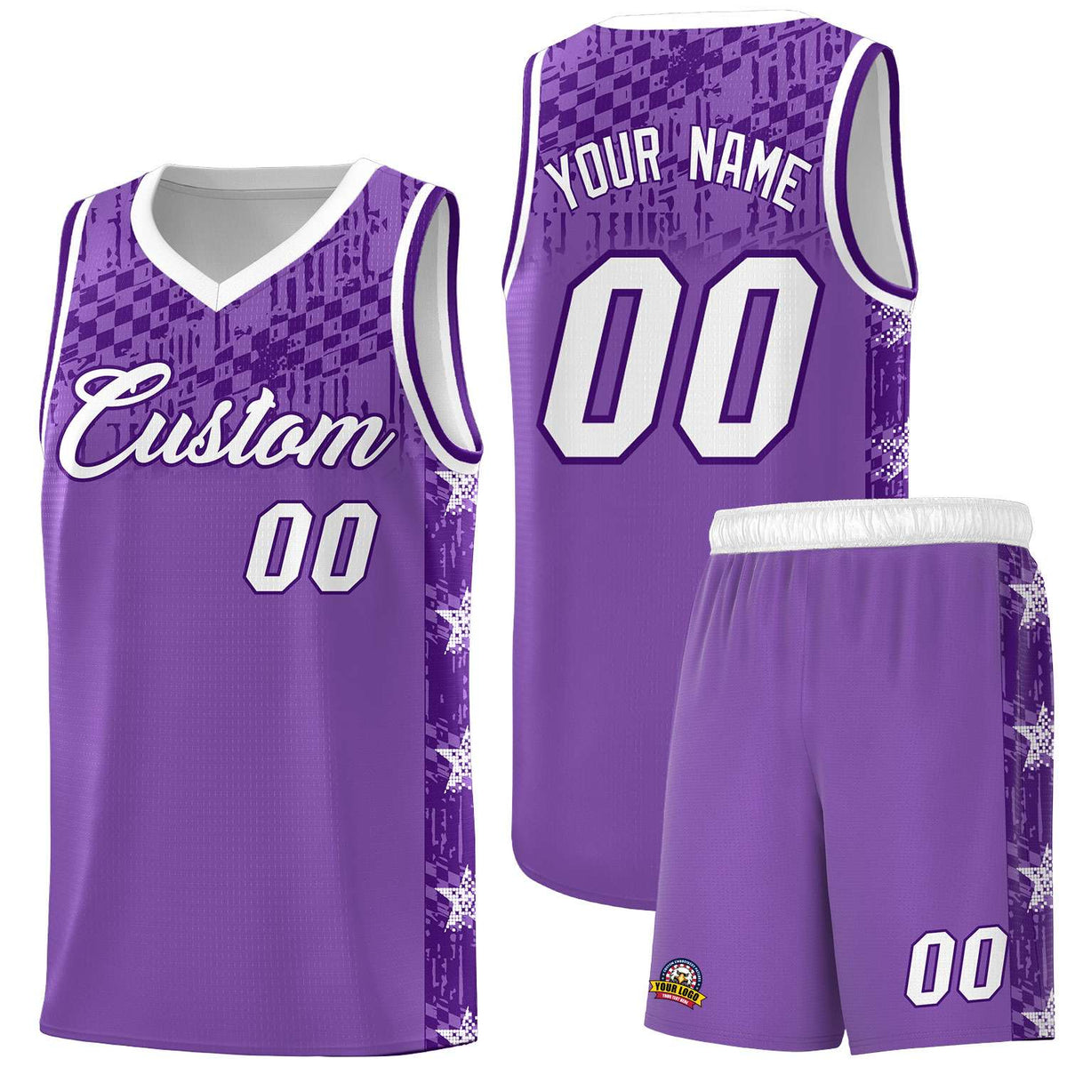 Custom Light Purple Mosaic Stars Pattern Sports Uniform Basketball Jersey|KXKSHOP