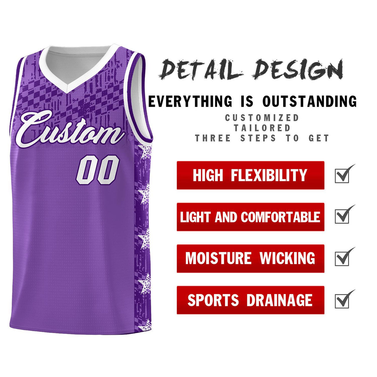 Custom Light Purple Mosaic Stars Pattern Sports Uniform Basketball Jersey|KXKSHOP