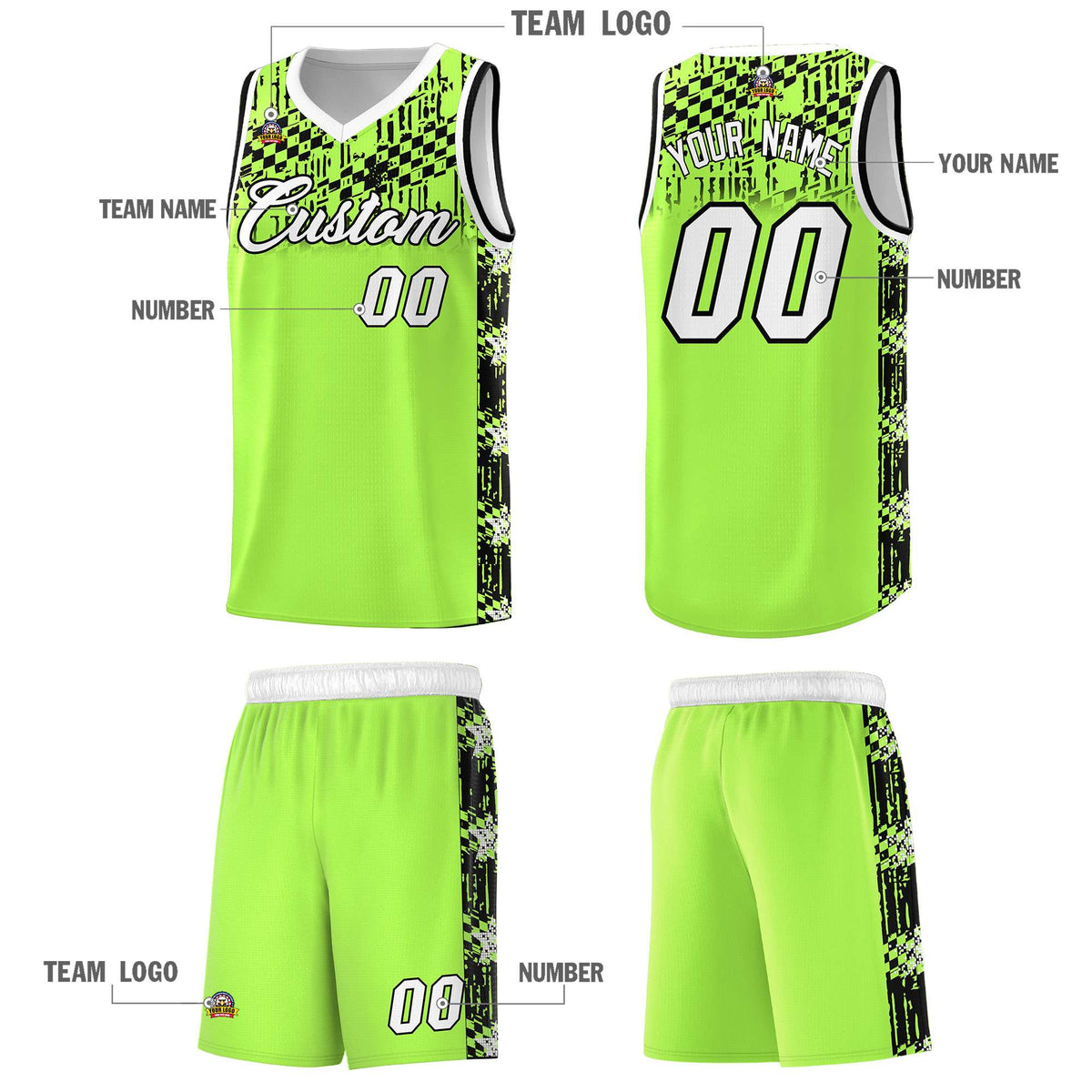 Custom Fluorescent Green Mosaic Stars Pattern Sports Uniform Basketball Jersey|KXKSHOP