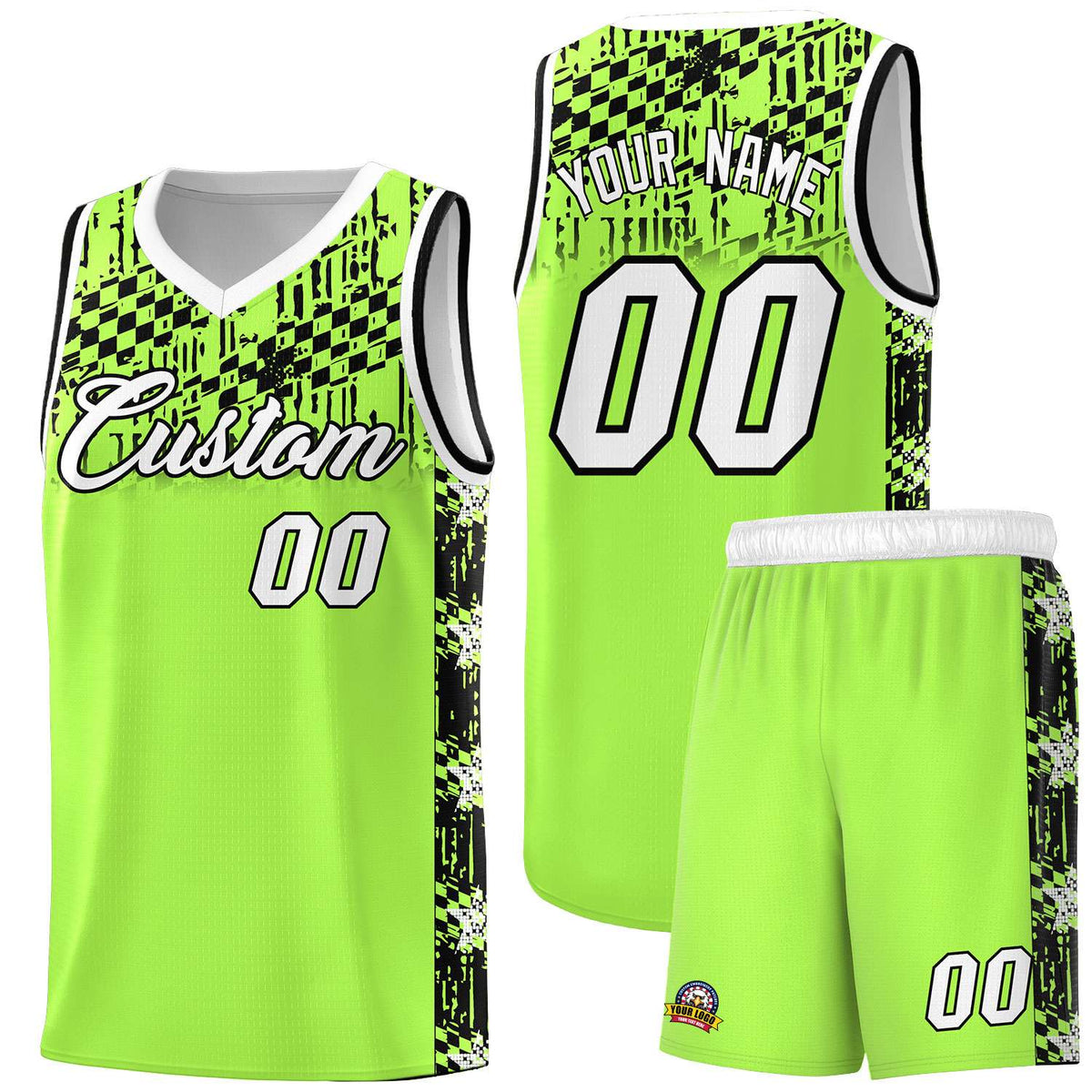 Custom Fluorescent Green Mosaic Stars Pattern Sports Uniform Basketball Jersey|KXKSHOP