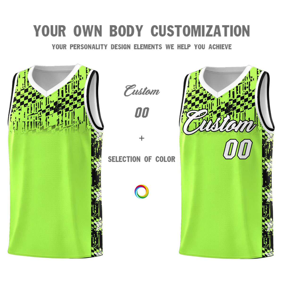 Custom Fluorescent Green Mosaic Stars Pattern Sports Uniform Basketball Jersey|KXKSHOP