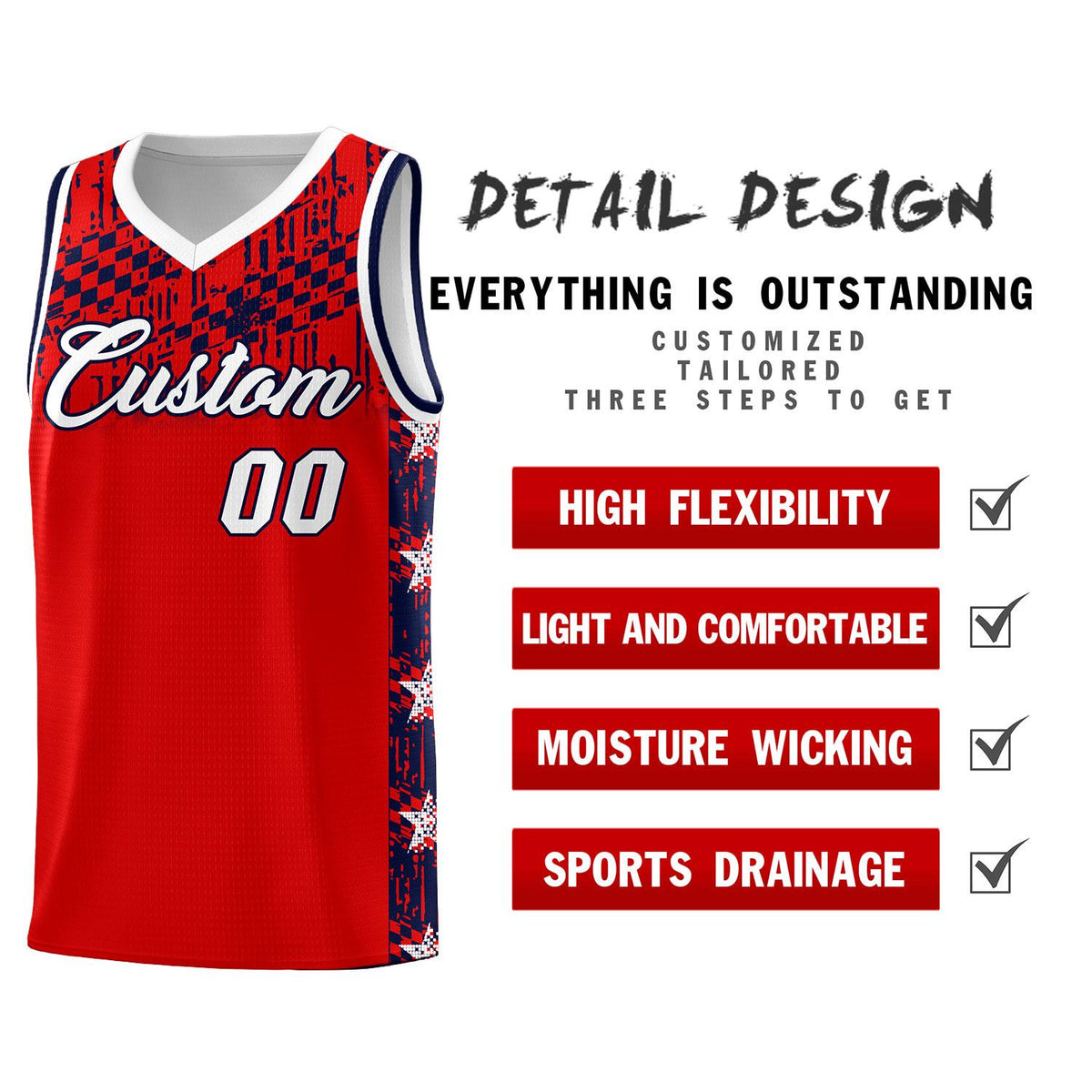 Custom Red Mosaic Stars Pattern Sports Uniform Basketball Jersey|KXKSHOP