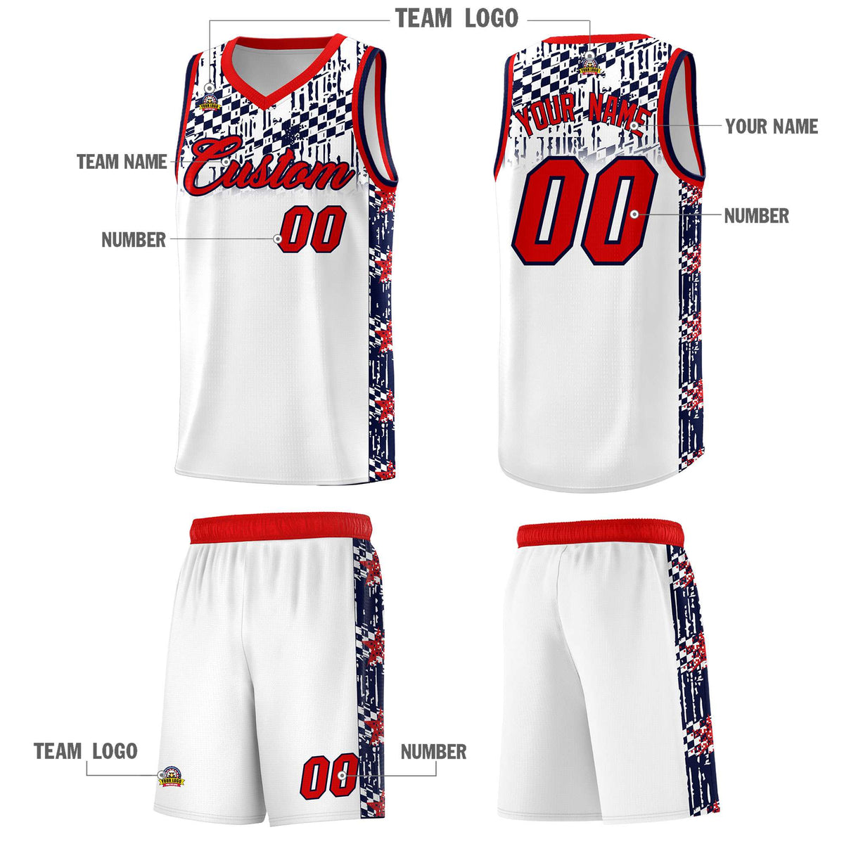 Custom White Mosaic Stars Pattern Sports Uniform Basketball Jersey|KXKSHOP