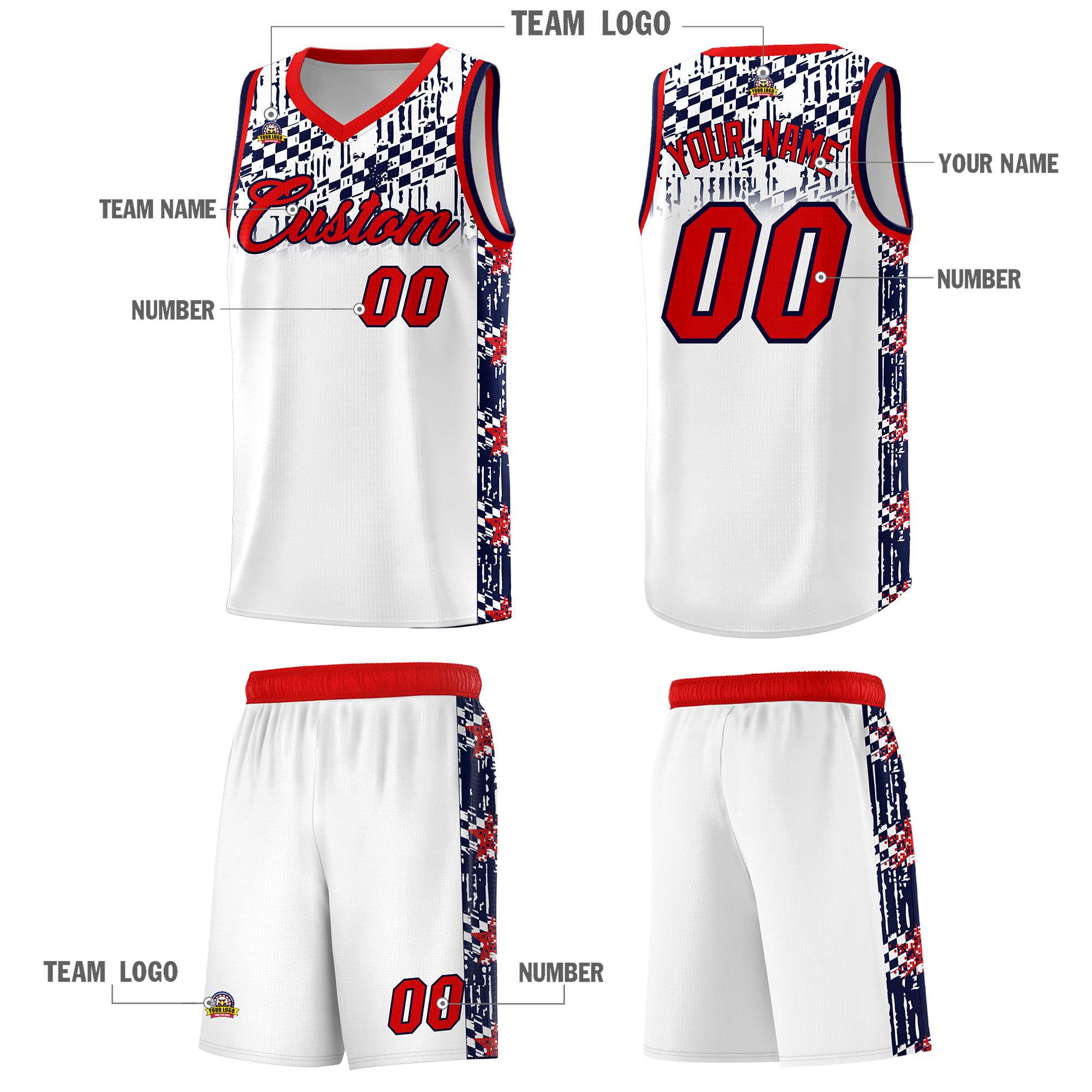 Custom White Mosaic Stars Pattern Sports Uniform Basketball Jersey|KXKSHOP