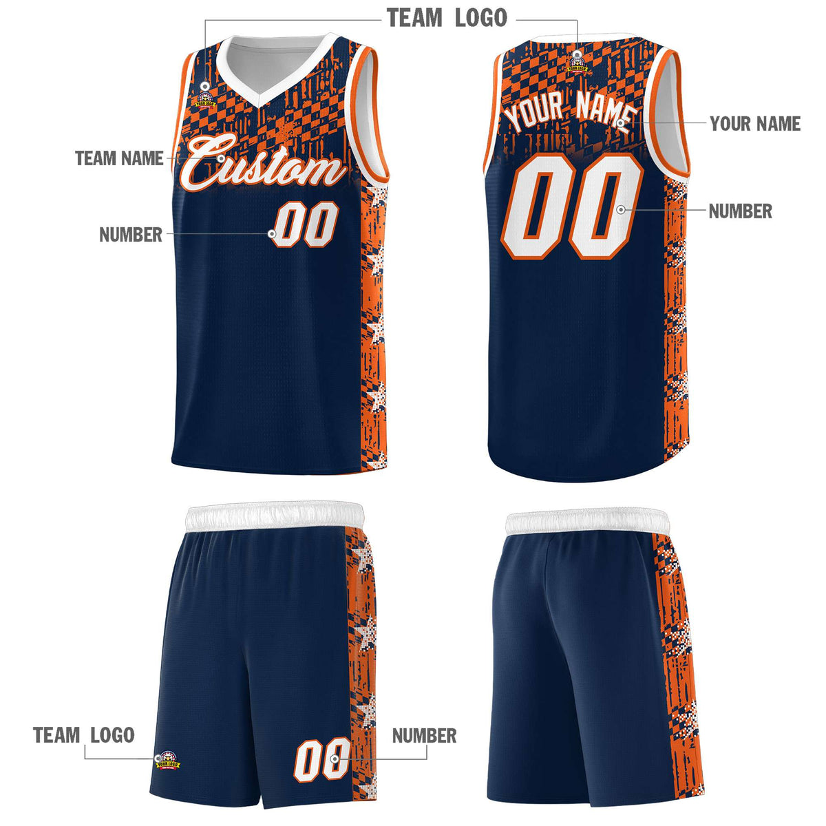 Custom Navy Mosaic Stars Pattern Sports Uniform Basketball Jersey|KXKSHOP