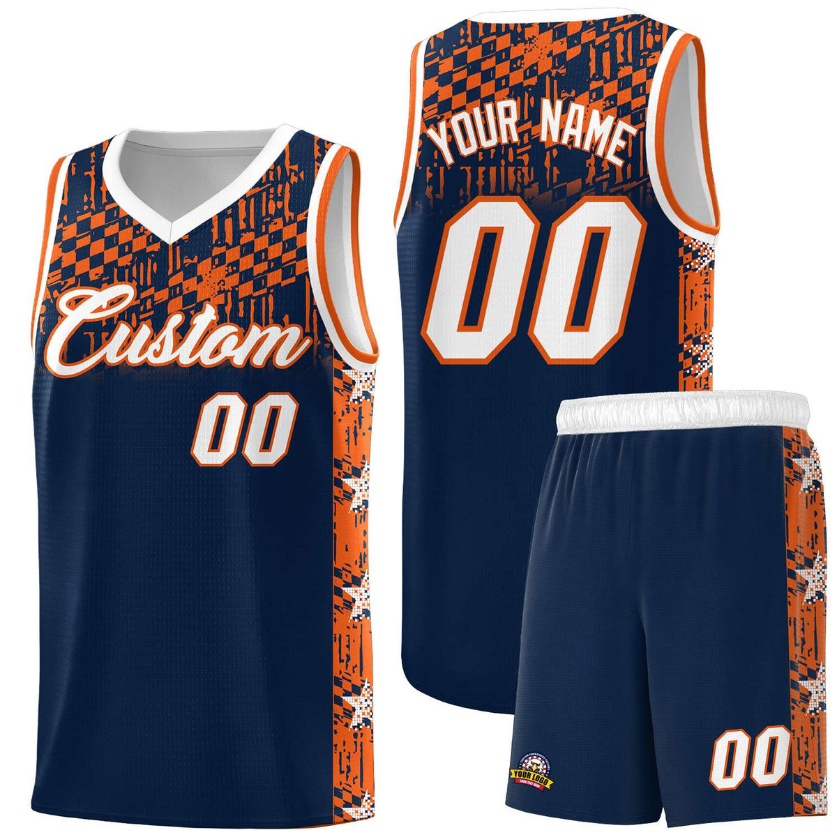 Custom Navy Mosaic Stars Pattern Sports Uniform Basketball Jersey|KXKSHOP