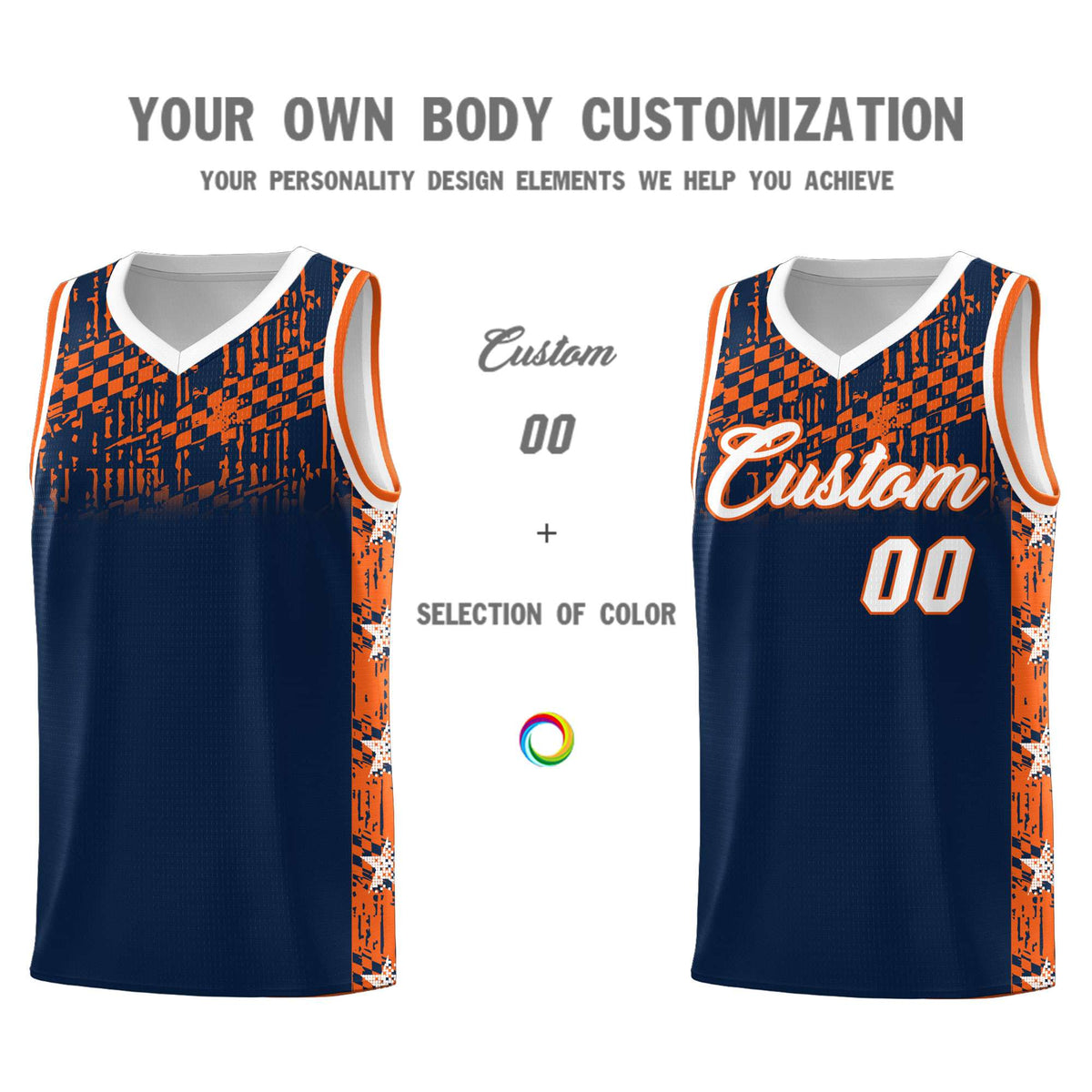 Custom Navy Mosaic Stars Pattern Sports Uniform Basketball Jersey|KXKSHOP