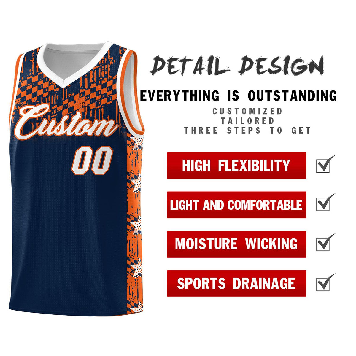 Custom Navy Mosaic Stars Pattern Sports Uniform Basketball Jersey|KXKSHOP