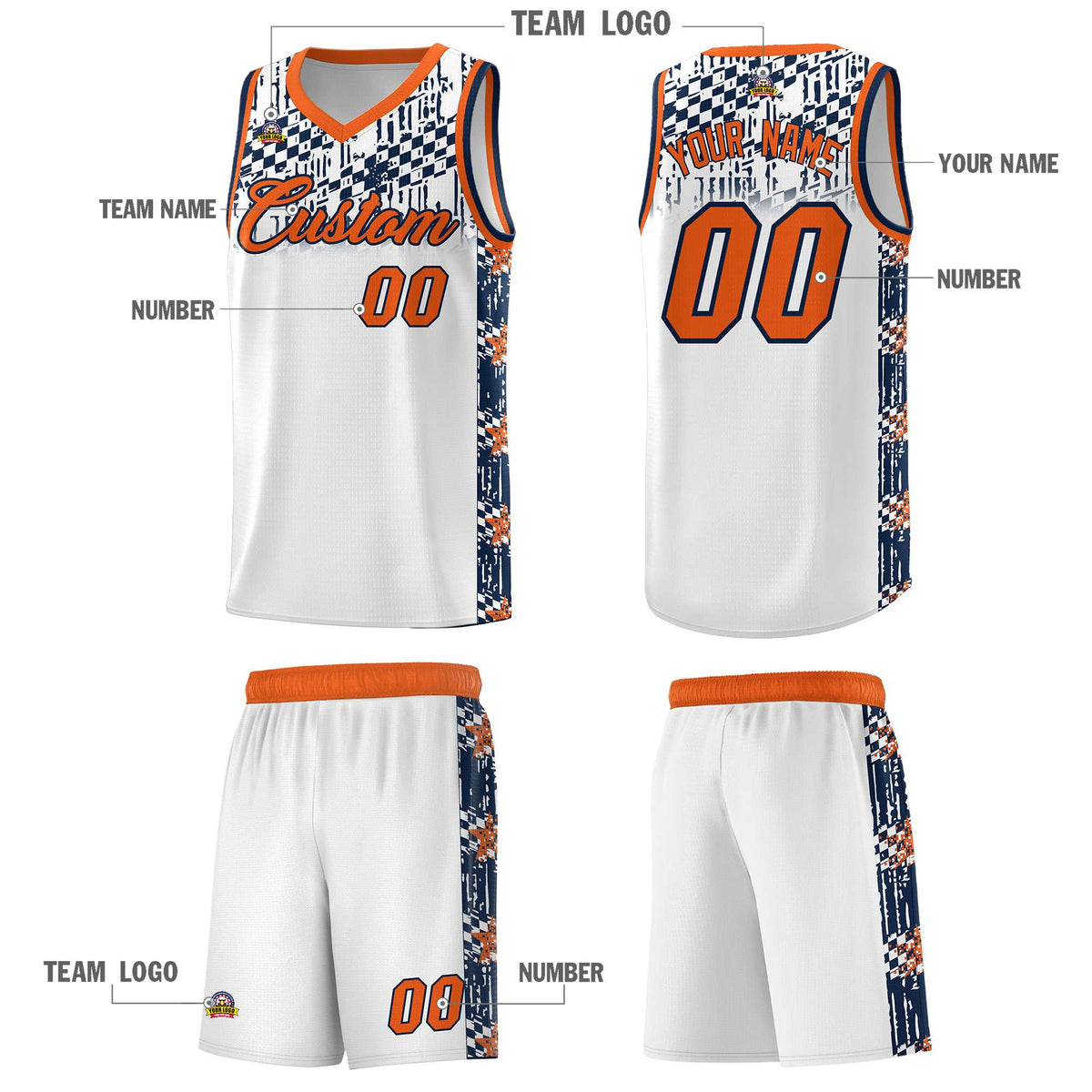 Custom White Mosaic Stars Pattern Sports Uniform Basketball Jersey|KXKSHOP