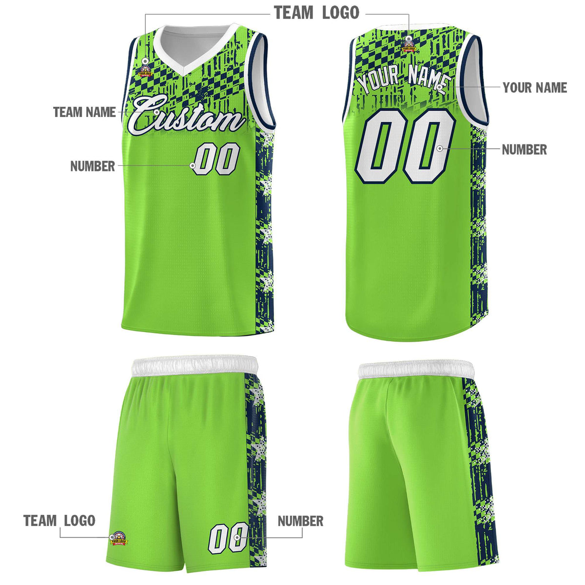 Custom Neon Green Mosaic Stars Pattern Sports Uniform Basketball Jersey|KXKSHOP