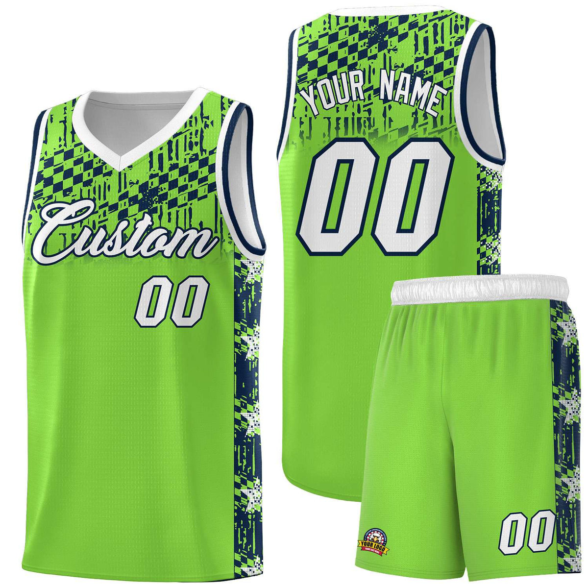 Custom Neon Green Mosaic Stars Pattern Sports Uniform Basketball Jersey|KXKSHOP