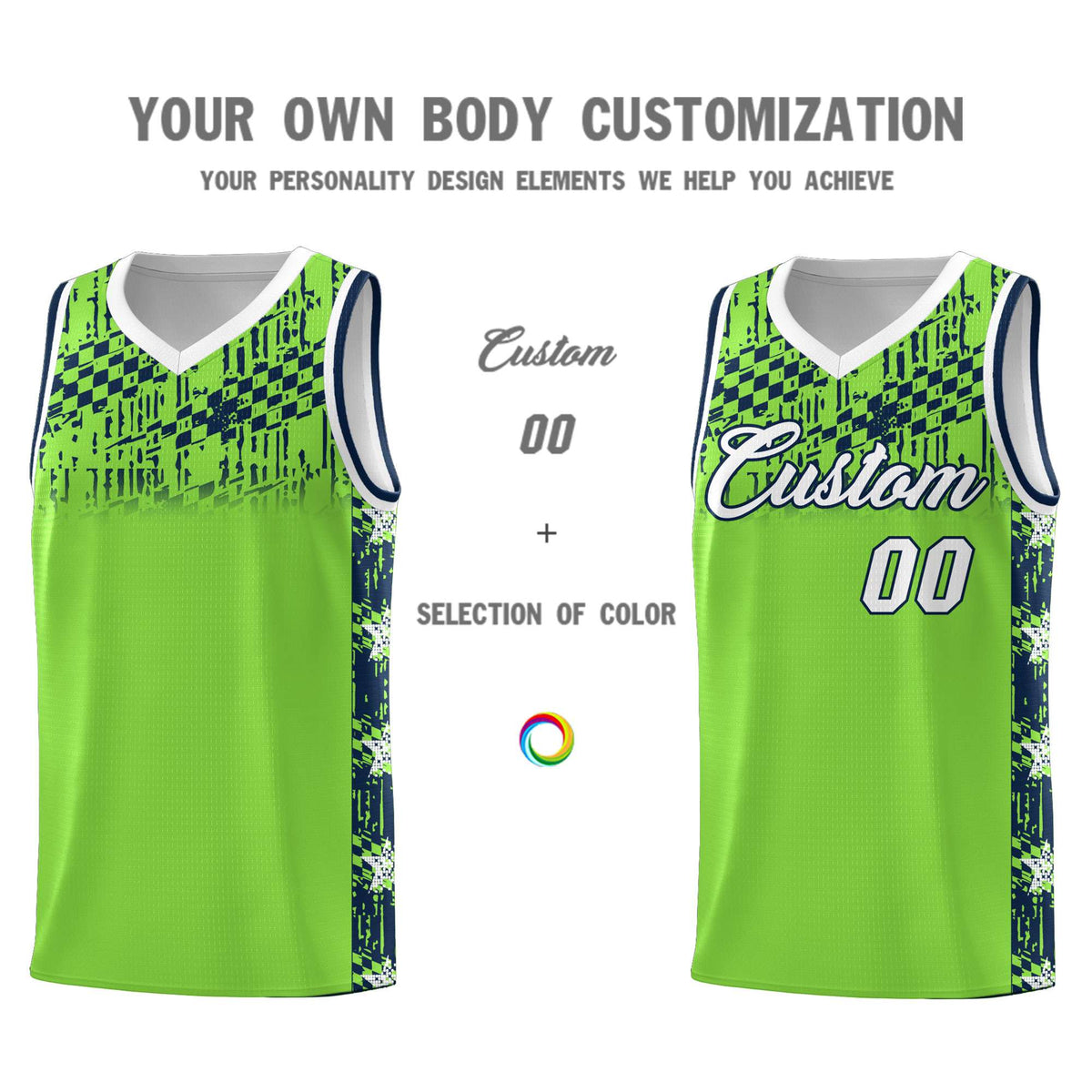 Custom Neon Green Mosaic Stars Pattern Sports Uniform Basketball Jersey|KXKSHOP