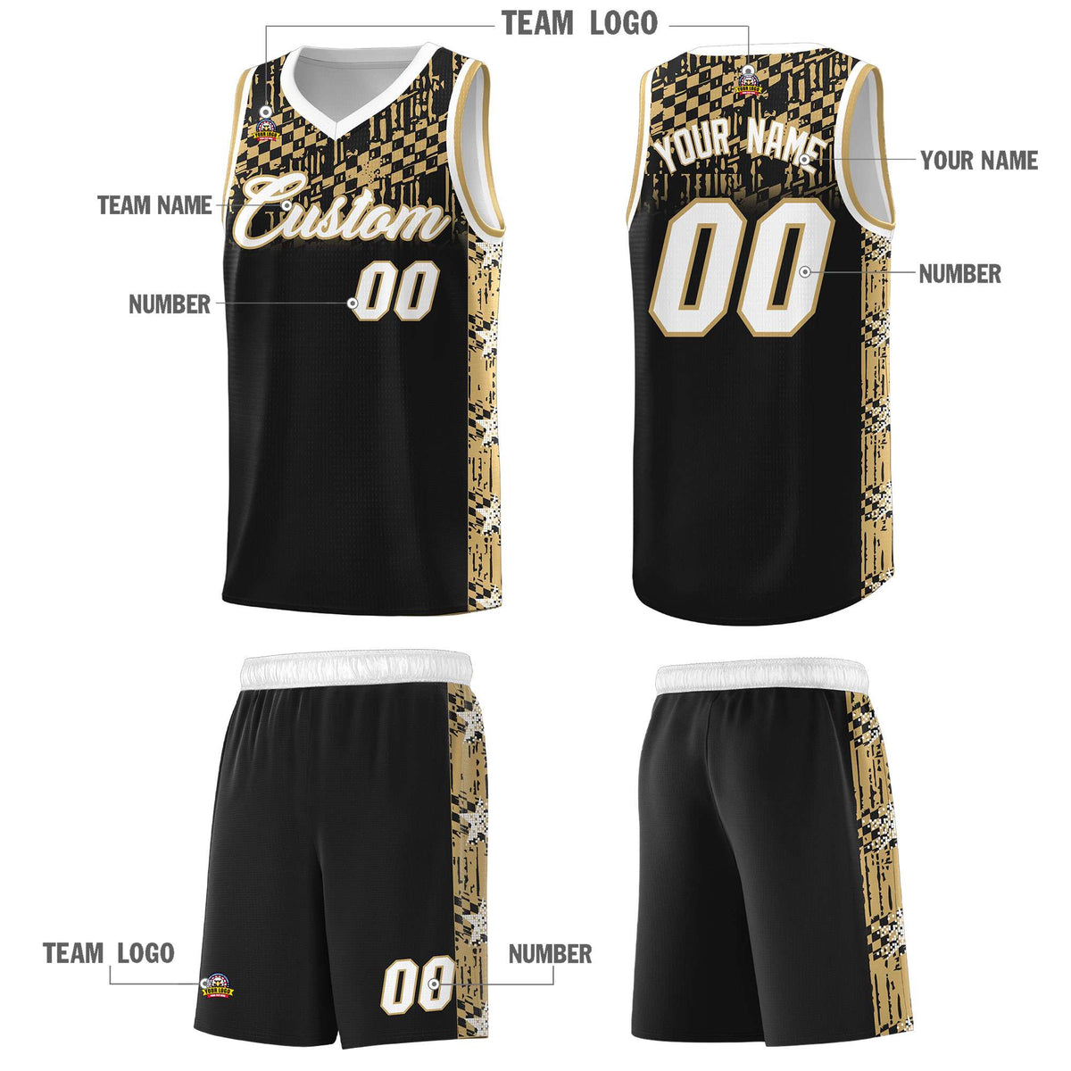 Custom Black Mosaic Stars Pattern Sports Uniform Basketball Jersey|KXKSHOP