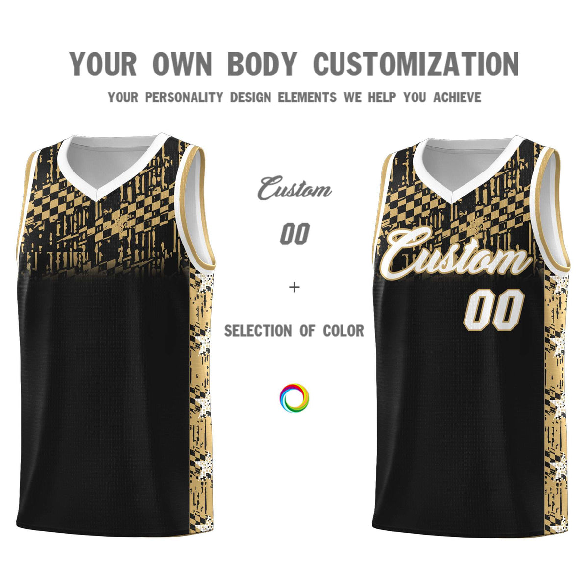 Custom Black Mosaic Stars Pattern Sports Uniform Basketball Jersey|KXKSHOP