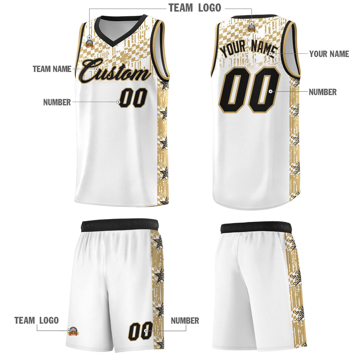 Custom White Mosaic Stars Pattern Sports Uniform Basketball Jersey|KXKSHOP