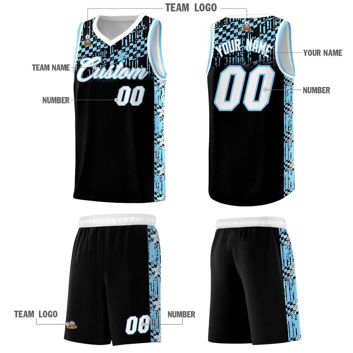 Custom Black Mosaic Stars Pattern Sports Uniform Basketball Jersey|KXKSHOP