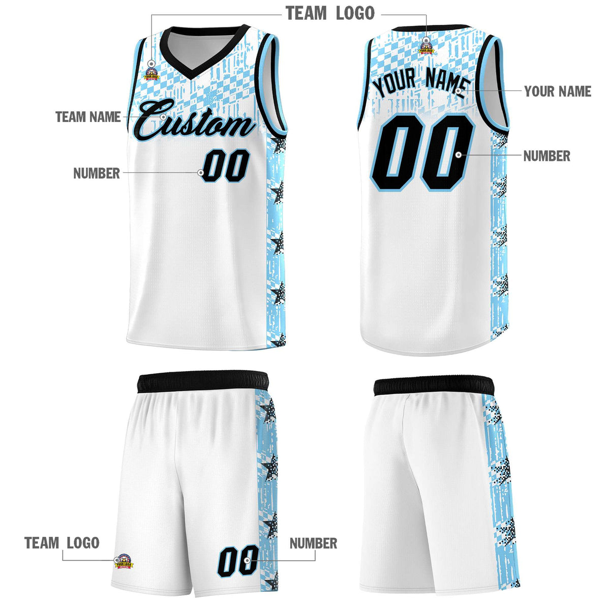 Custom White Mosaic Stars Pattern Sports Uniform Basketball Jersey|KXKSHOP