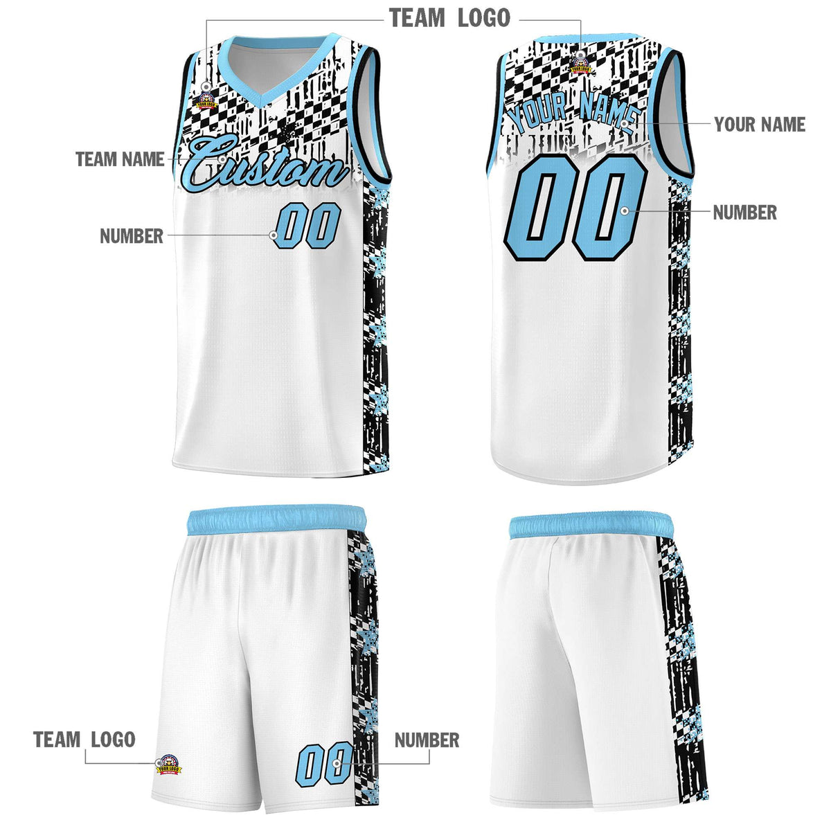 Custom White Mosaic Stars Pattern Sports Uniform Basketball Jersey|KXKSHOP