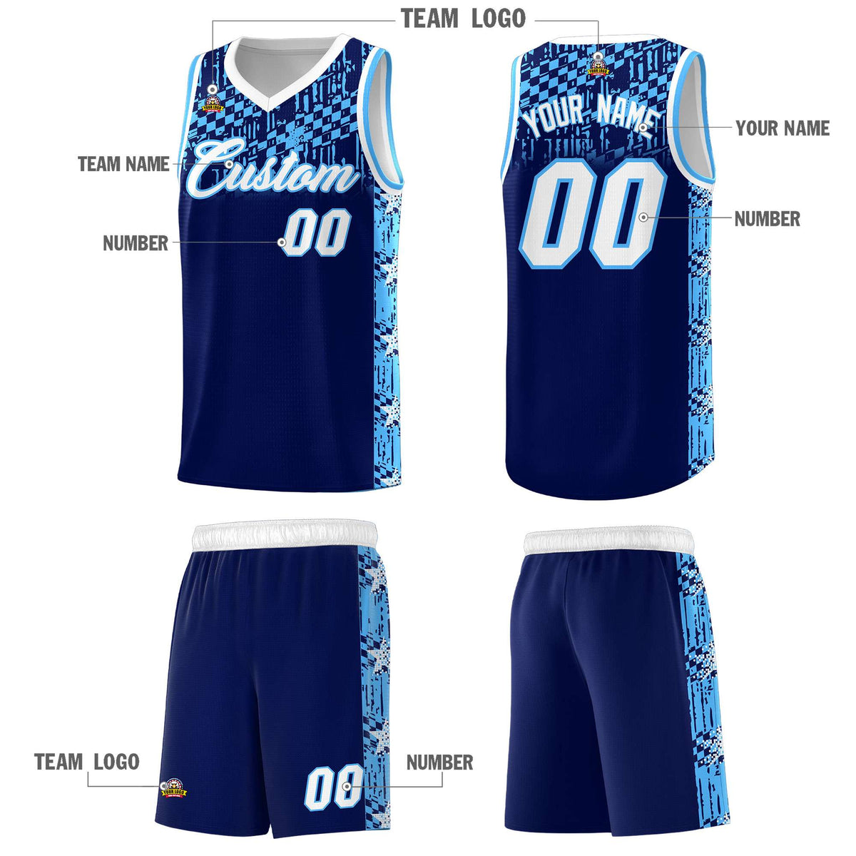 Custom Navy Mosaic Stars Pattern Sports Uniform Basketball Jersey|KXKSHOP