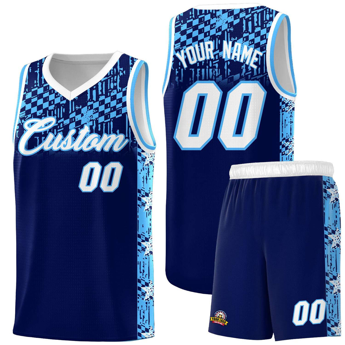 Custom Navy Mosaic Stars Pattern Sports Uniform Basketball Jersey|KXKSHOP
