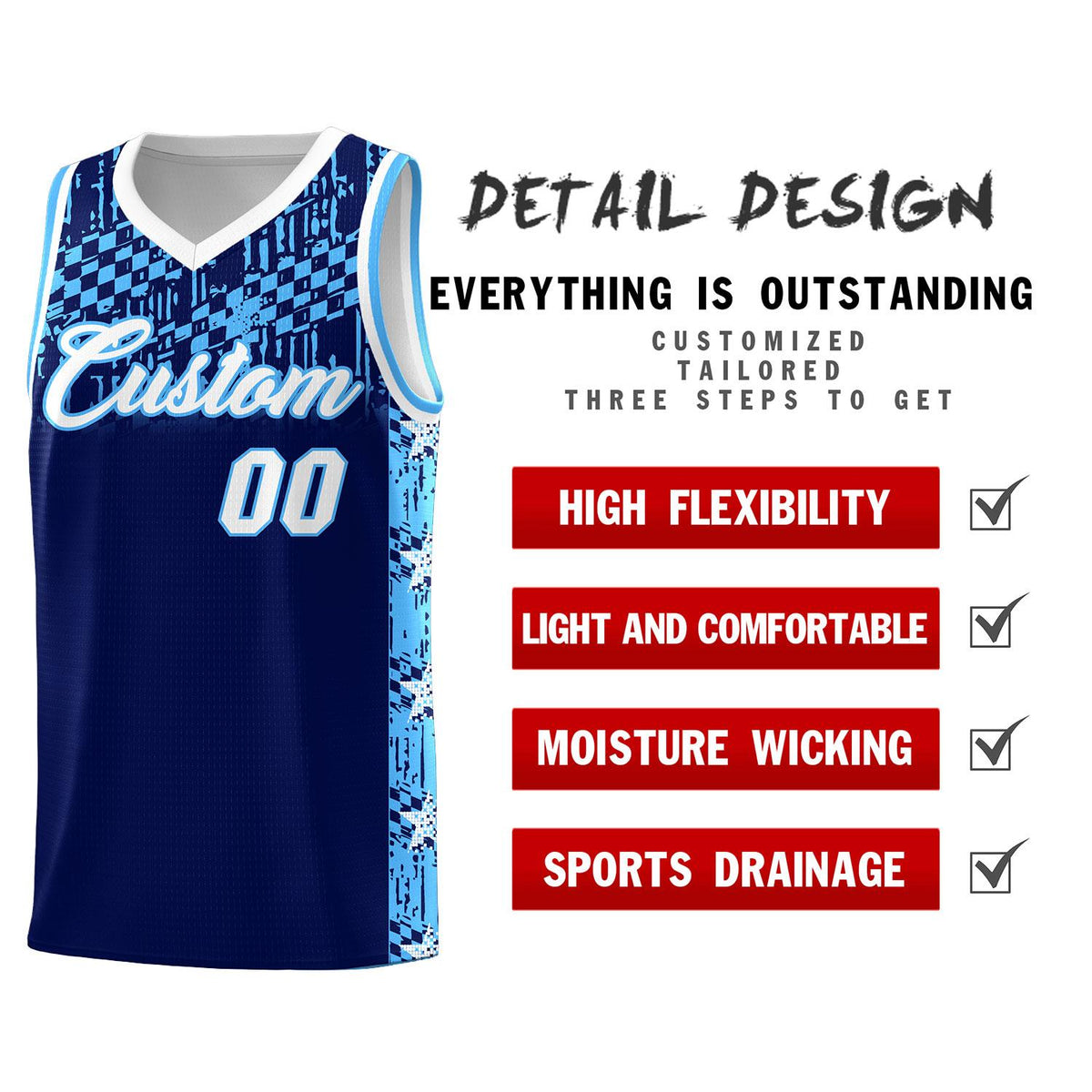 Custom Navy Mosaic Stars Pattern Sports Uniform Basketball Jersey|KXKSHOP