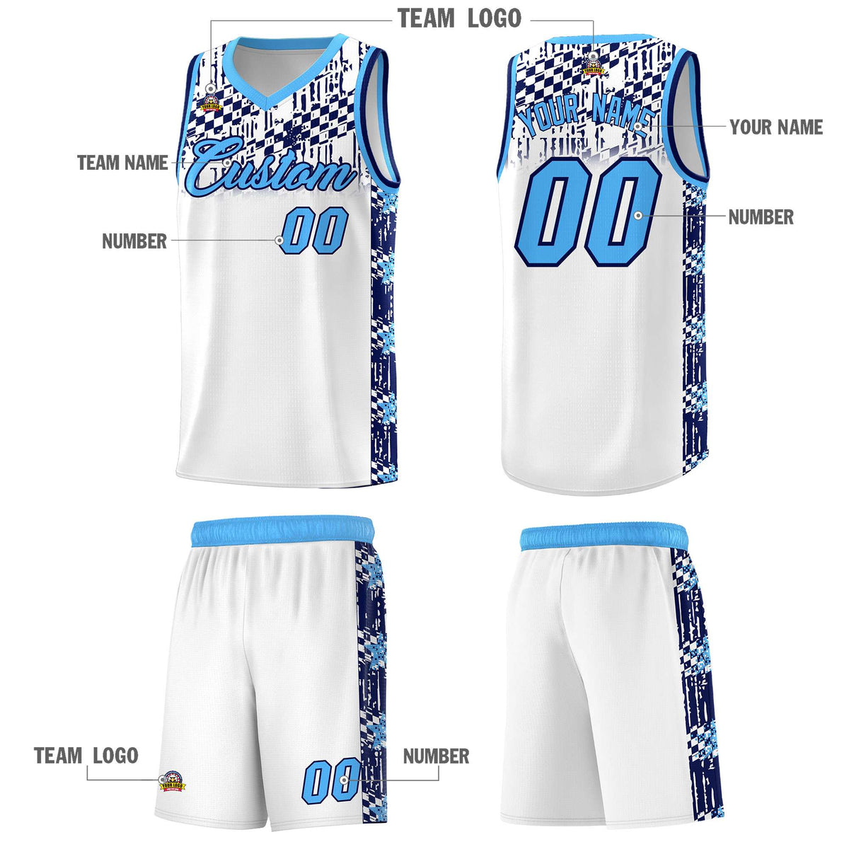 Custom White Mosaic Stars Pattern Sports Uniform Basketball Jersey|KXKSHOP
