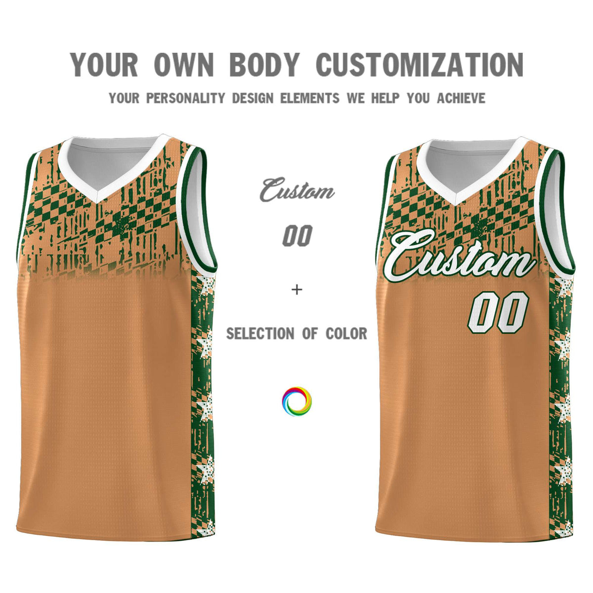 Custom Buckskin Brown Mosaic Stars Pattern Sports Uniform Basketball Jersey|KXKSHOP