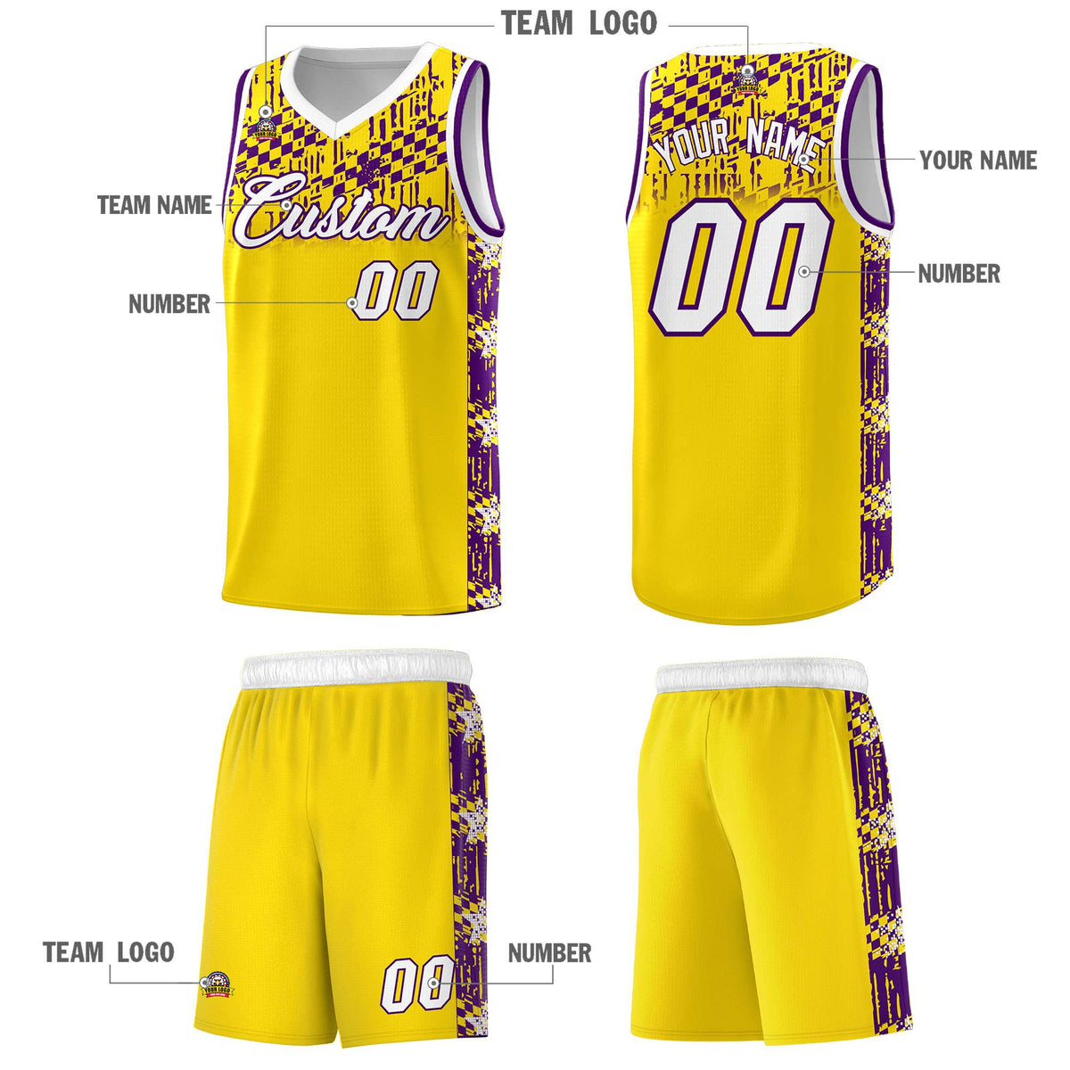 Custom Gold Mosaic Stars Pattern Sports Uniform Basketball Jersey|KXKSHOP