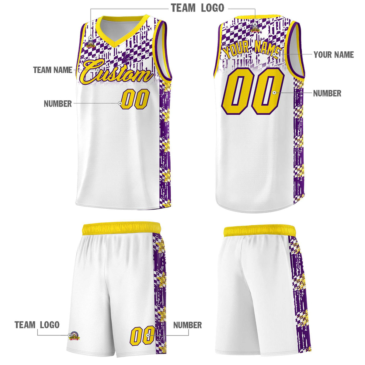 Custom White Mosaic Stars Pattern Sports Uniform Basketball Jersey|KXKSHOP