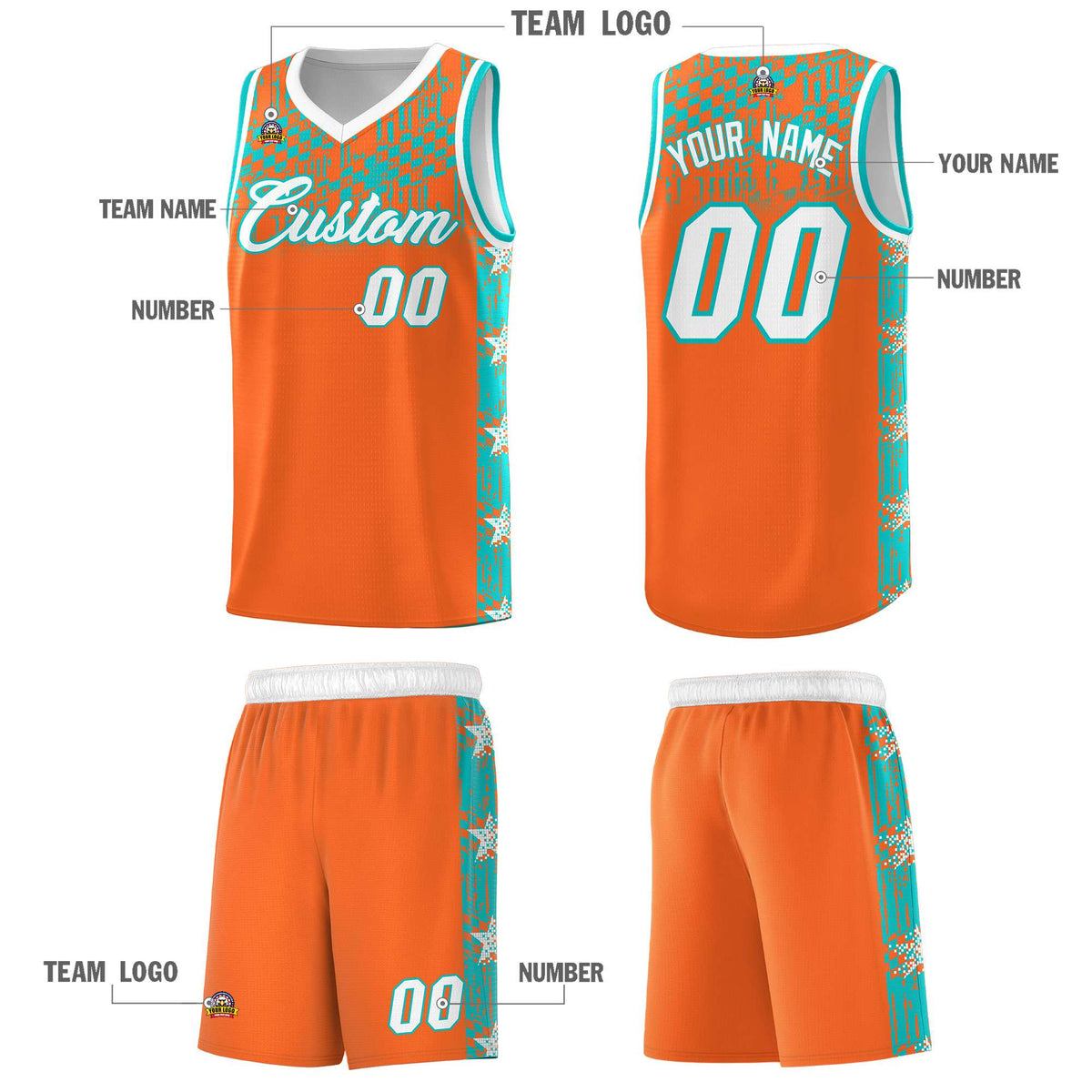 Custom Orange Mosaic Stars Pattern Sports Uniform Basketball Jersey|KXKSHOP