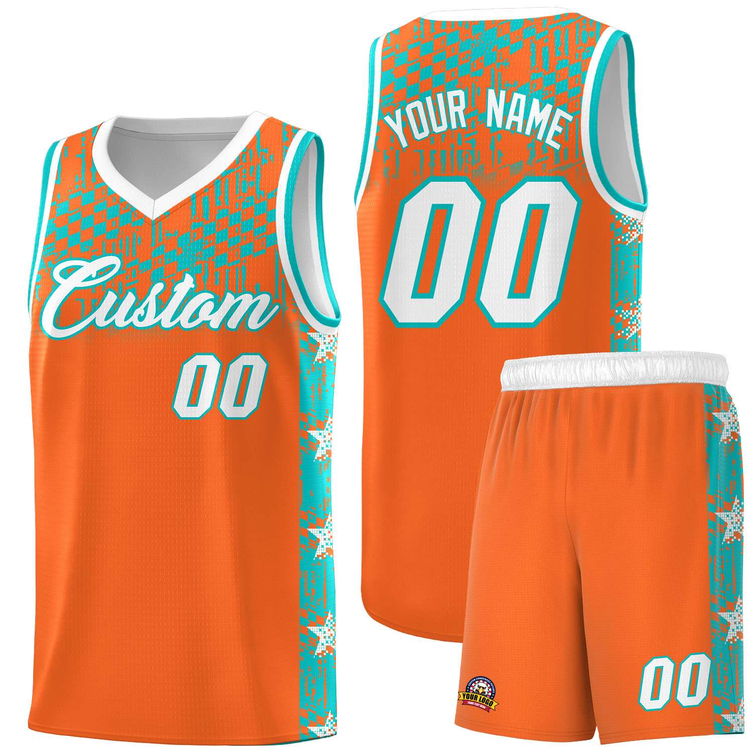 Custom Orange Mosaic Stars Pattern Sports Uniform Basketball Jersey|KXKSHOP