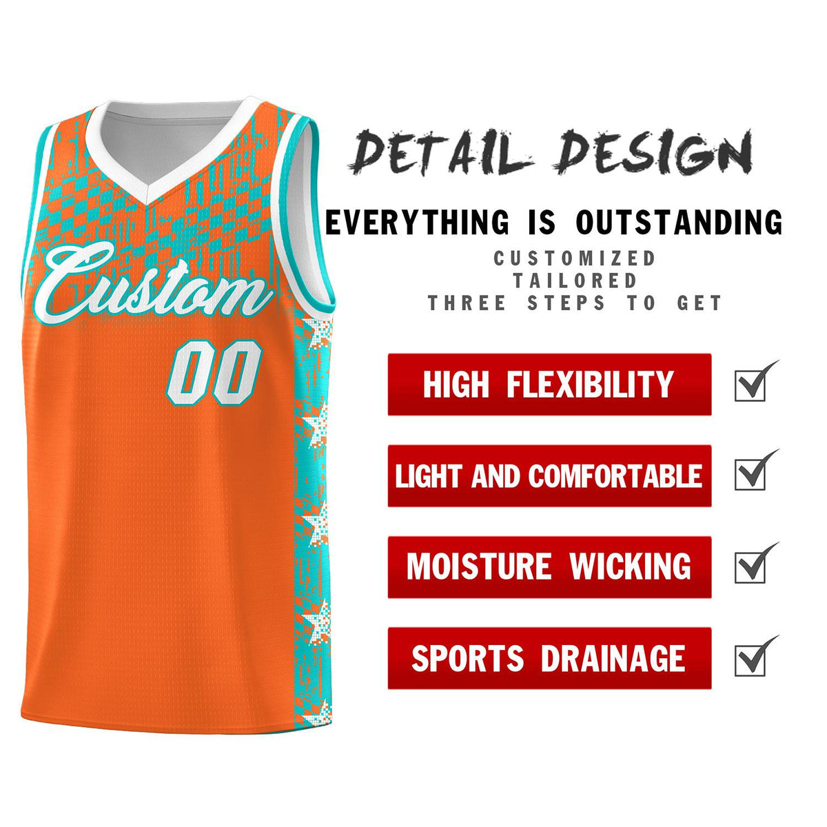 Custom Orange Mosaic Stars Pattern Sports Uniform Basketball Jersey|KXKSHOP