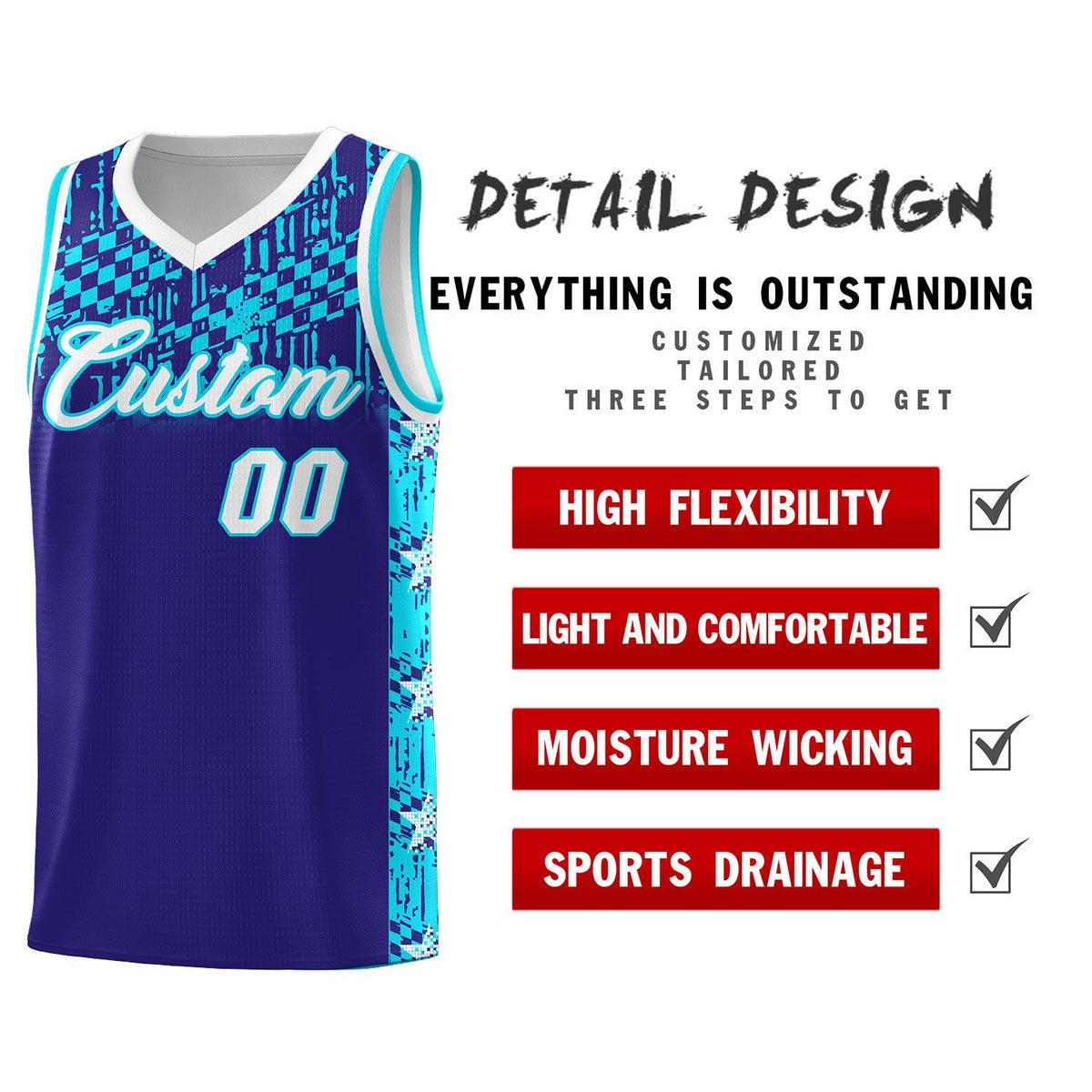Custom Royal Mosaic Stars Pattern Sports Uniform Basketball Jersey|KXKSHOP