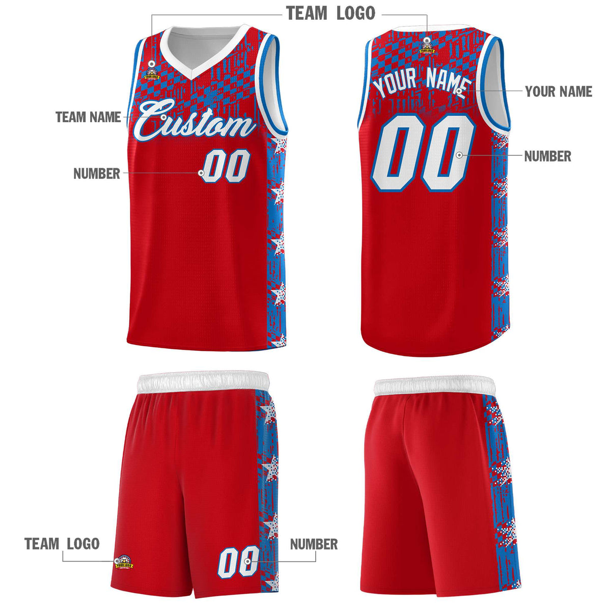 Custom Red Mosaic Stars Pattern Sports Uniform Basketball Jersey|KXKSHOP