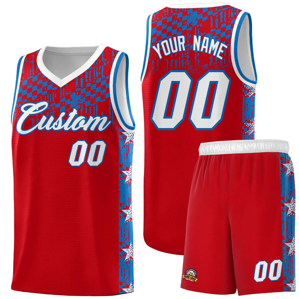 Custom Red Mosaic Stars Pattern Sports Uniform Basketball Jersey|KXKSHOP