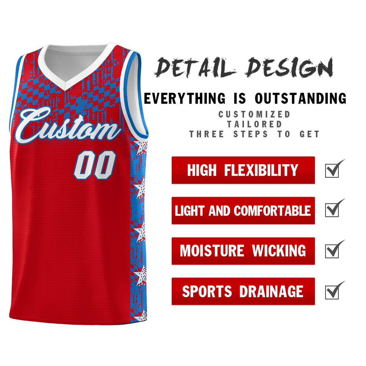 Custom Red Mosaic Stars Pattern Sports Uniform Basketball Jersey|KXKSHOP