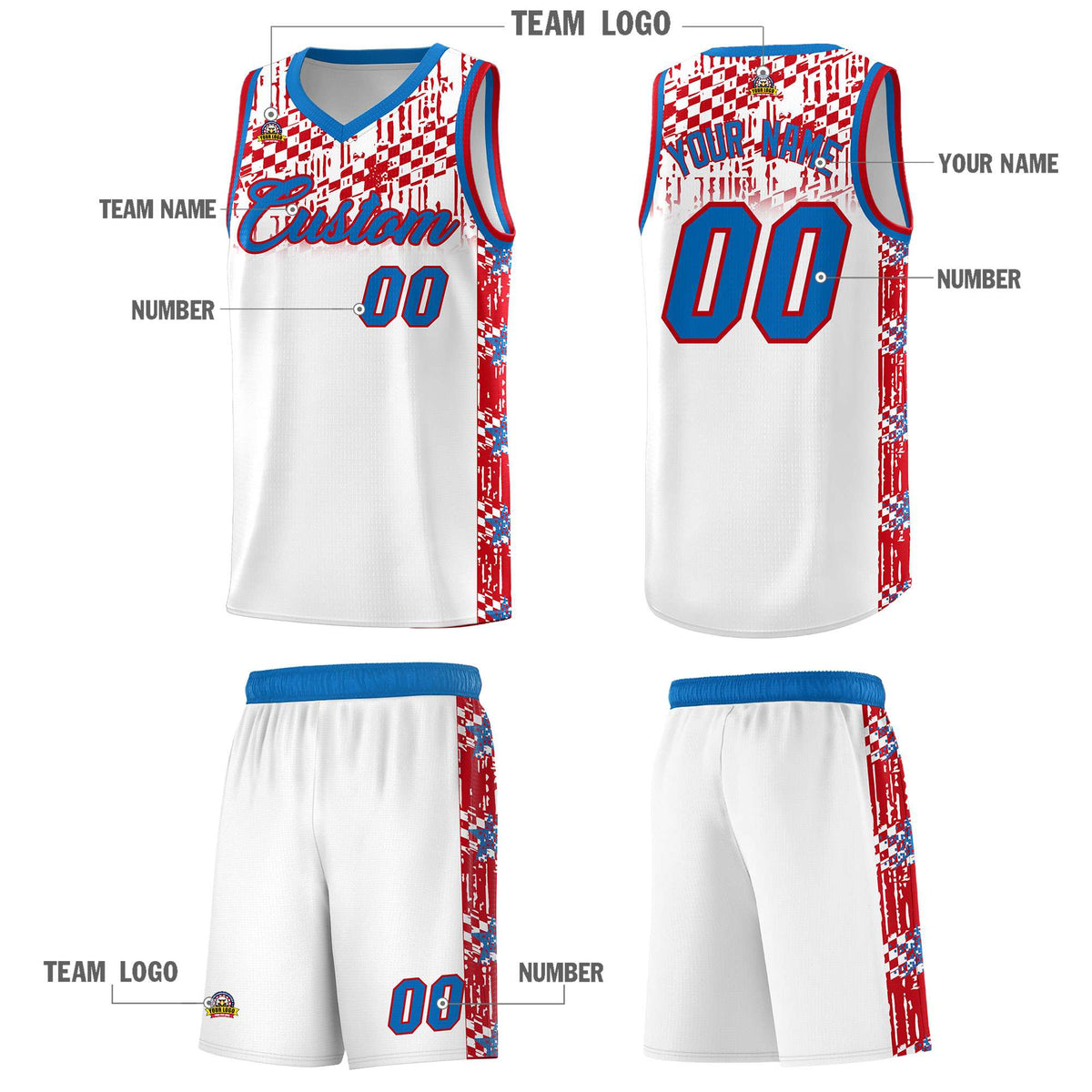 Custom White Mosaic Stars Pattern Sports Uniform Basketball Jersey|KXKSHOP