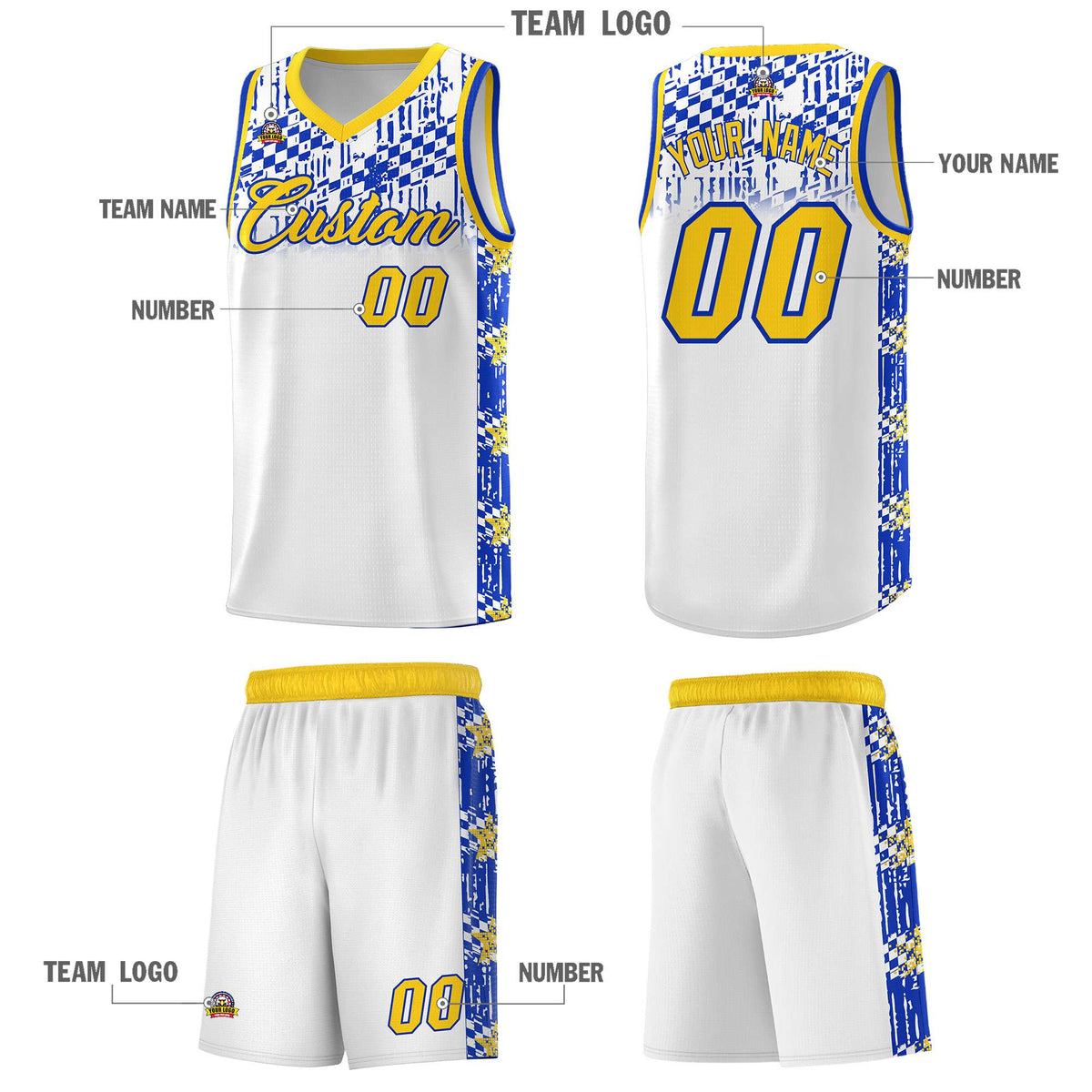 Custom White Mosaic Stars Pattern Sports Uniform Basketball Jersey|KXKSHOP