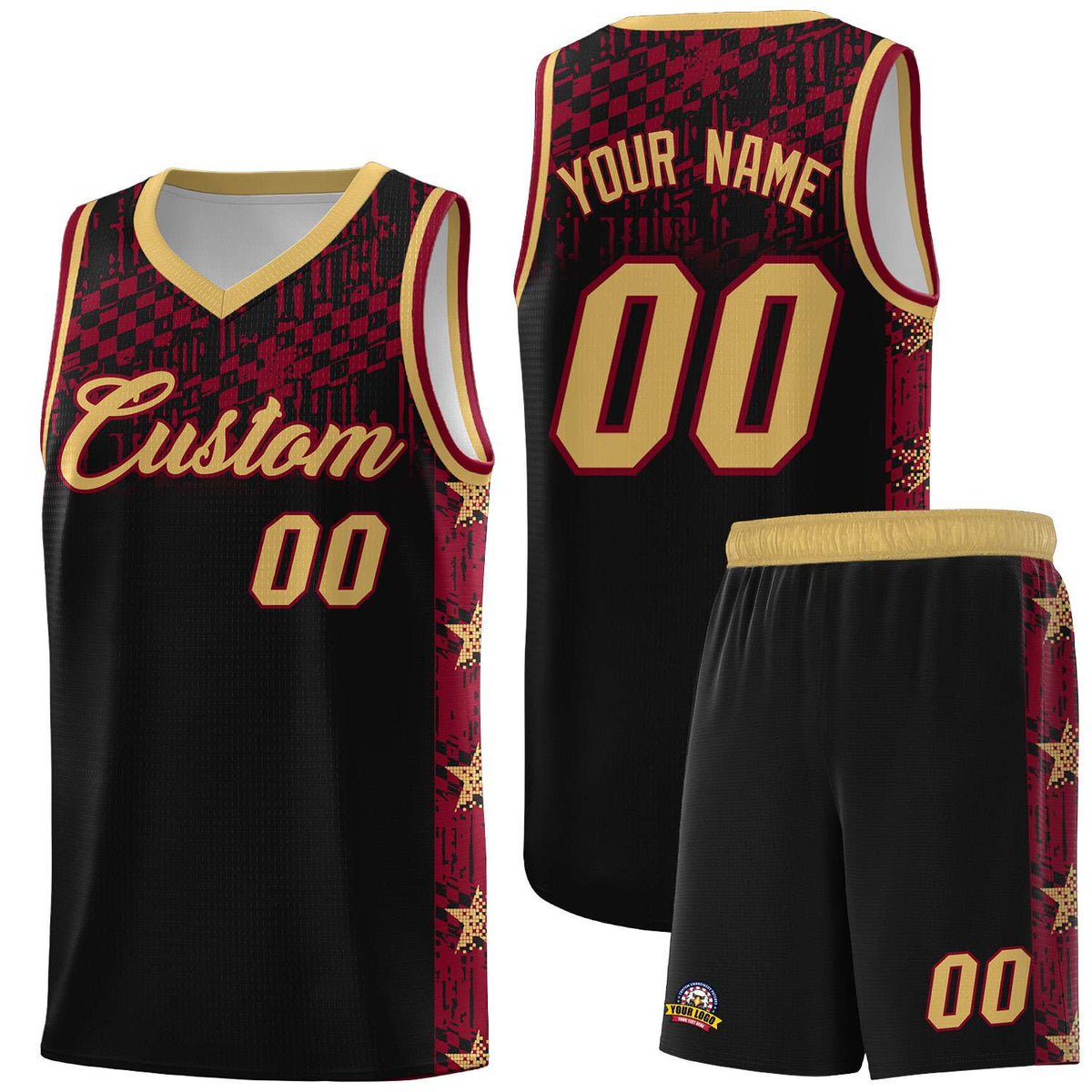 Custom Black Mosaic Stars Pattern Sports Uniform Basketball Jersey|KXKSHOP