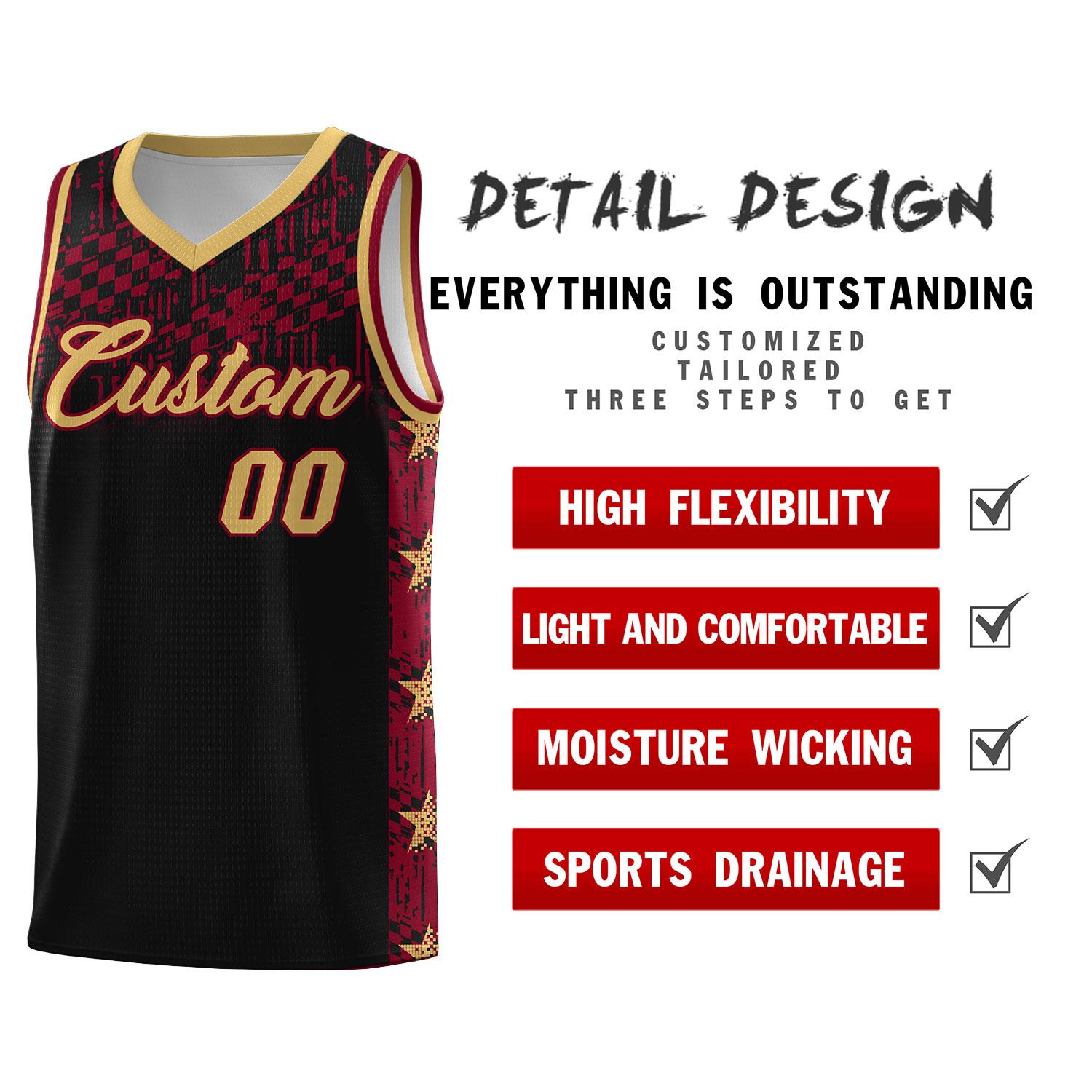 Custom Black Mosaic Stars Pattern Sports Uniform Basketball Jersey|KXKSHOP