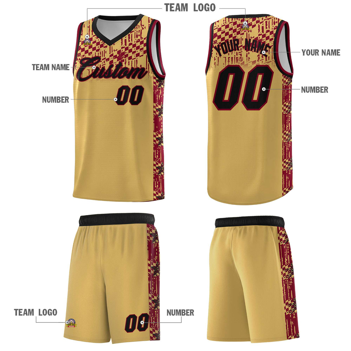 Custom Old Gold Mosaic Stars Pattern Sports Uniform Basketball Jersey|KXKSHOP