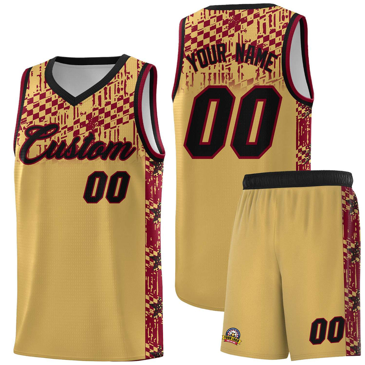 Custom Old Gold Mosaic Stars Pattern Sports Uniform Basketball Jersey|KXKSHOP