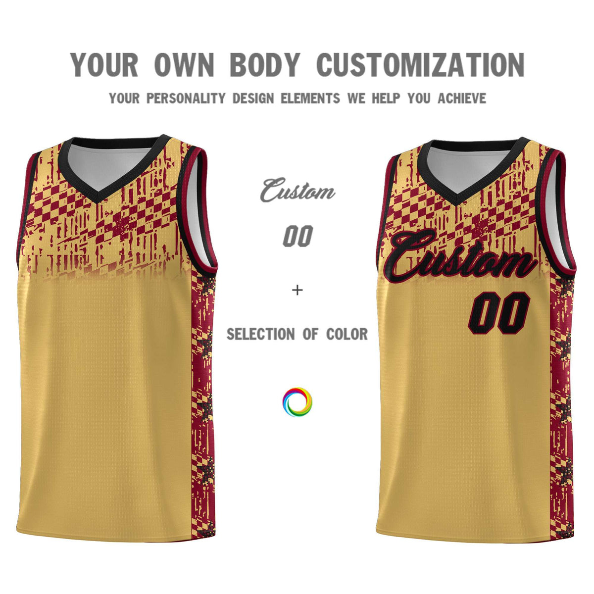 Custom Old Gold Mosaic Stars Pattern Sports Uniform Basketball Jersey|KXKSHOP