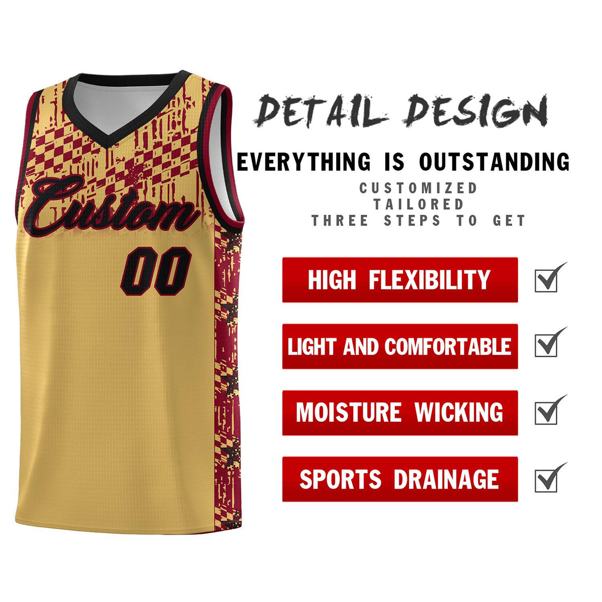 Custom Old Gold Mosaic Stars Pattern Sports Uniform Basketball Jersey|KXKSHOP
